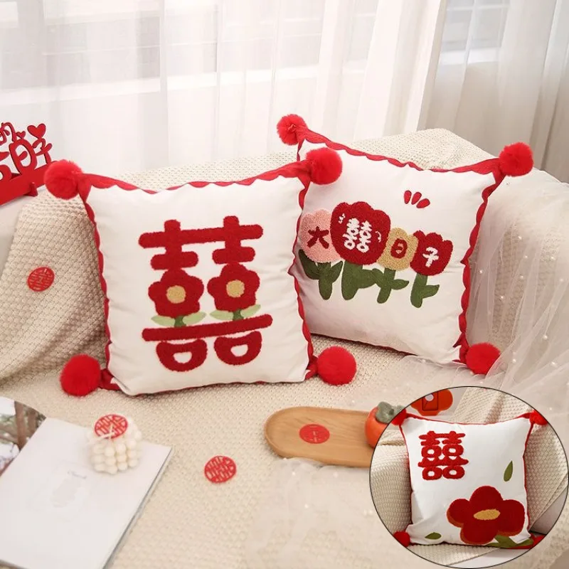 Chinese Embroidery Throw Pillow  Cushion Red Pillow Wedding House Engaged Decor Wedding Gift Living Room Home Decor