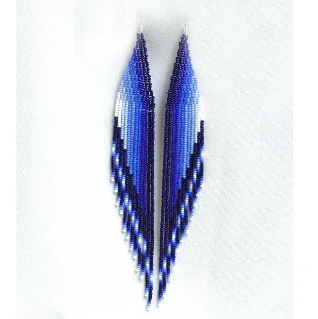 

2025 Handmade Bead Earrings Geometry Pattern Bohemia Tassels Gradient Color Hand Weaving Creativity Beaded Earrings For Women