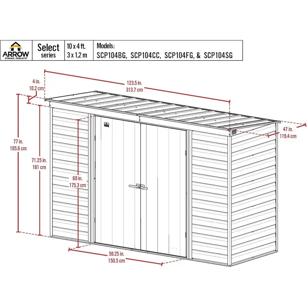 10' x 4' Lockable Steel Outdoor Storage Shed - Lute Grey