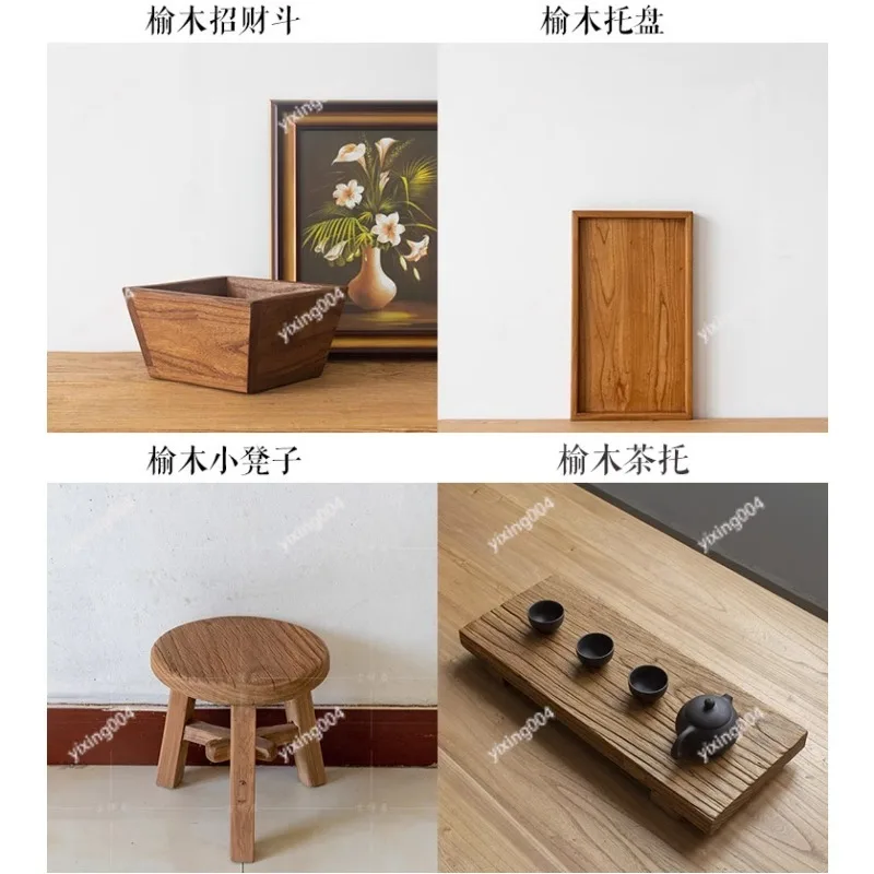 Vintage Solid Wood Grain Bucket Decor, Creative Wealth Figurine for Living Room Shop Opening Gift