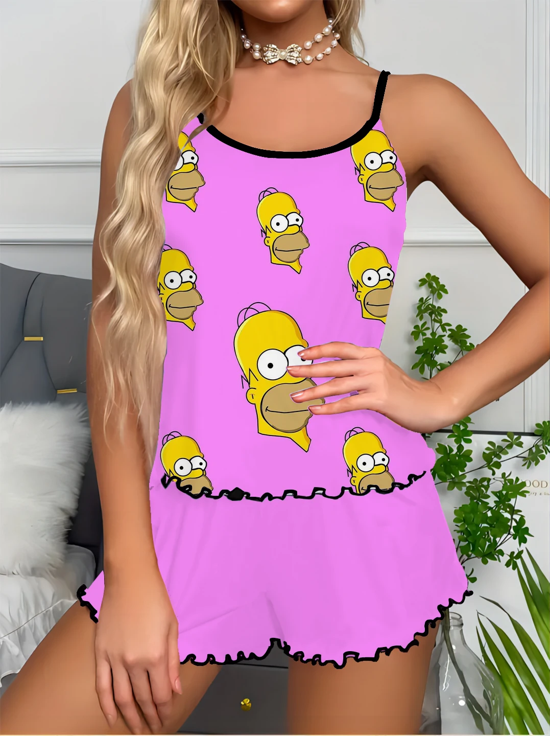 The Simpsons Women's Home Pajama Set 2-piece Pajamas Girls Pajamas Home Clothes Summer Cute Cartoon Print Pajamas