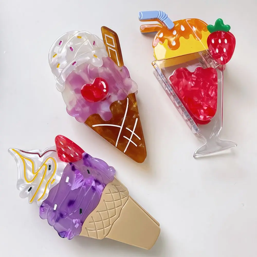 

Cute Ice Cream Shark Clip Sweet Summer Ice-cream Cone Hair Claw Acetic Acid Colorful Delicious Food Claw Clip Girls