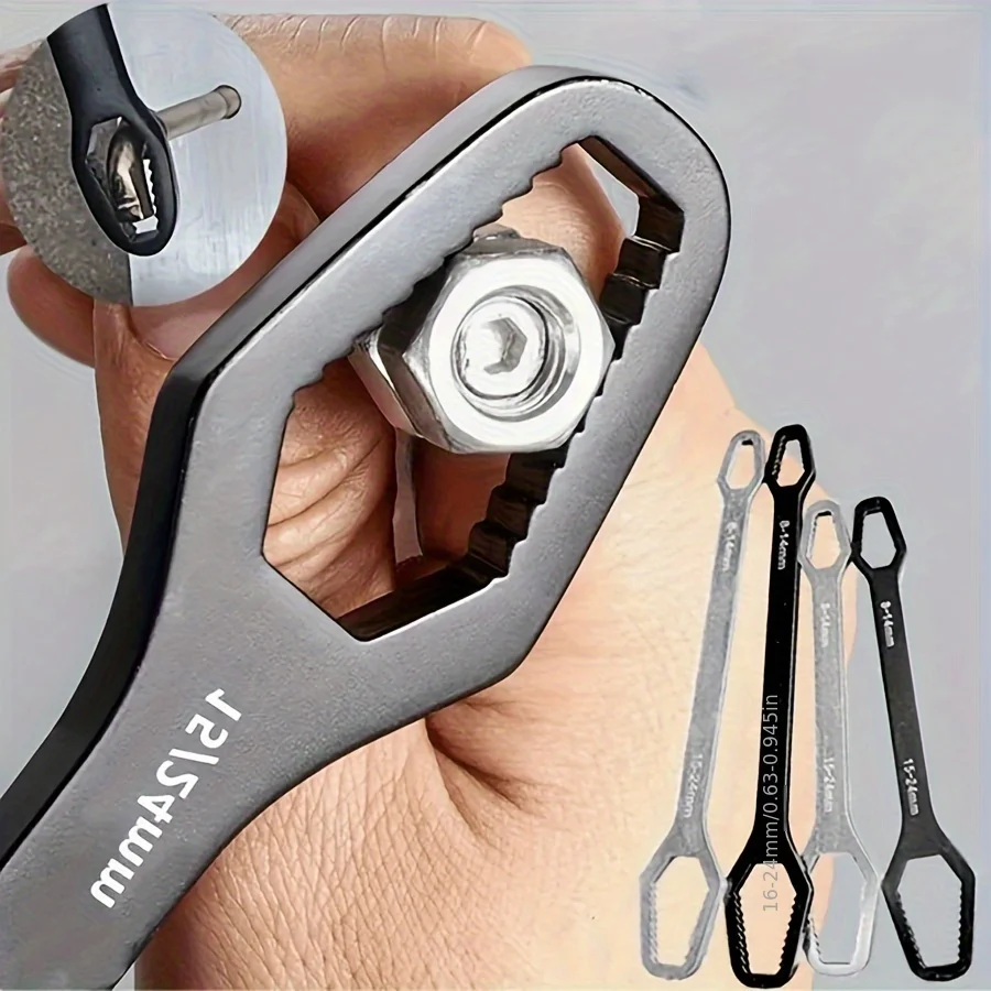 

1pc Universal Double Ended Wrench, Self-Tightening 3-17mm Screw Nuts Repair Wrench, Double-Headed Ratchet Spanner, Adjustable