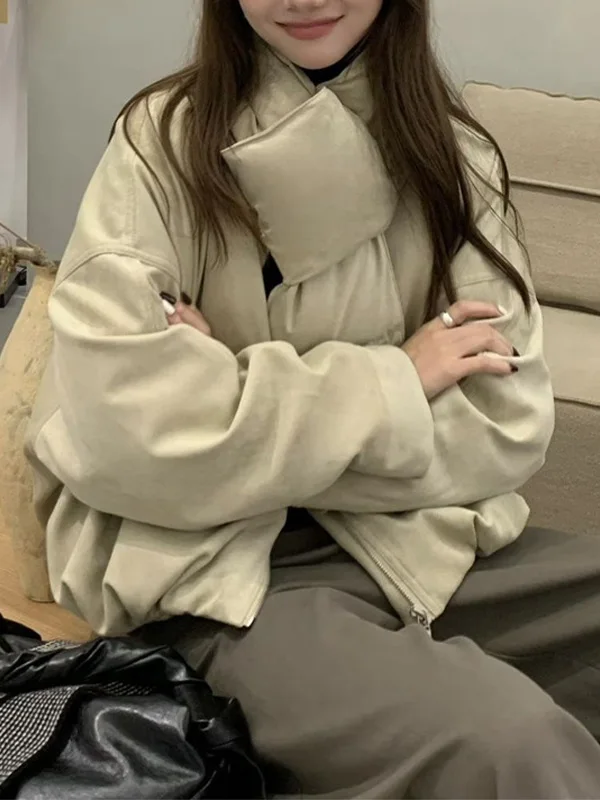 

Американская ретро-куртка из утолщенного хлопка для женщин: зимняя, повседневная, модная, теплая верхняя одежда с длинными рукавами на молнии