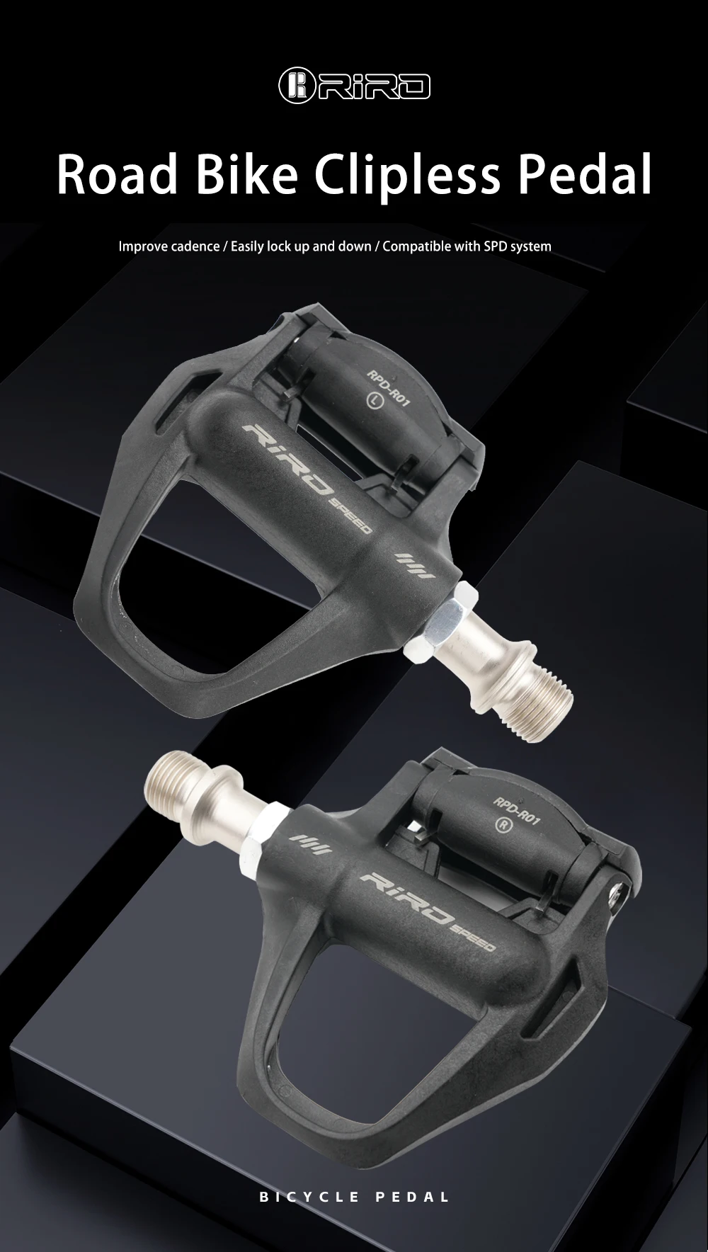 RIRO Clipless Rennradpedale, SPD-kompatibel, Nylonlager, Fahrradpedale, Sport- und Fitnessausrüstung für Radfahrer – Detail 1