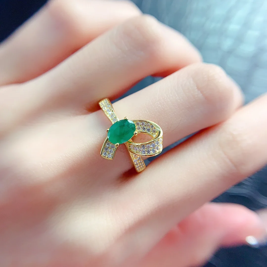 

Natural Emerald Ring Bow Design 925 Sterling Silver for Women's Birthday Gift Free Shipping Beautifully Wrapped