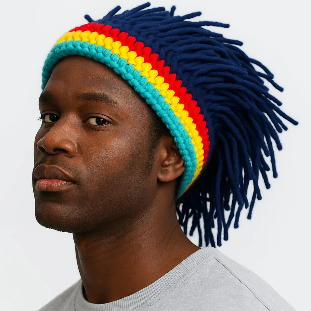 

Playful Warm Reggae Dreadlocks Knitted Hat Thick Synthetic Hair Dreadlocks Wig Handmade Funny Beanie Halloween Party