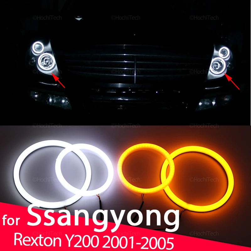 

White Yellow Cotton Smd LED Headlight Angel Eyes Bulb Halo Ring Lamp for Ssangyong Rexton Y200 2001-2005 Car-styling Accessories