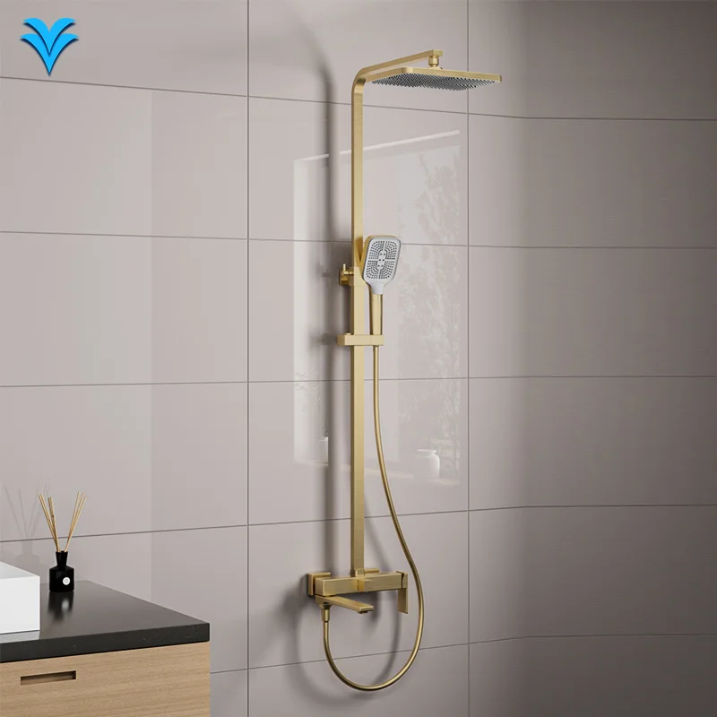 Wirtschaftliches Regen-Badezimmer-Duschsystem mit einem Griff und drei Funktionen, Messing-Rotationsauslauf, Keramik-Ventilkern-Massagespray