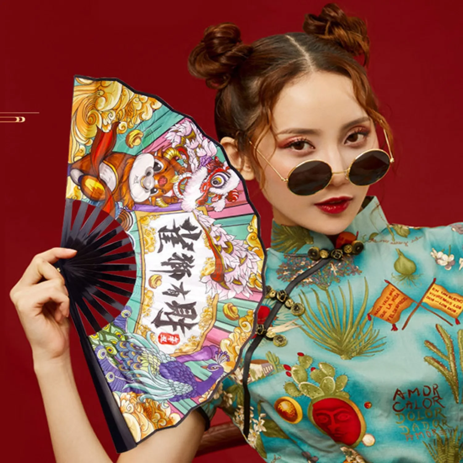 

8 Inch Double Sided Silk Guochao Fan Orchid Pattern Portable Fans Wedding Photography Dance Performance Handheld Fan