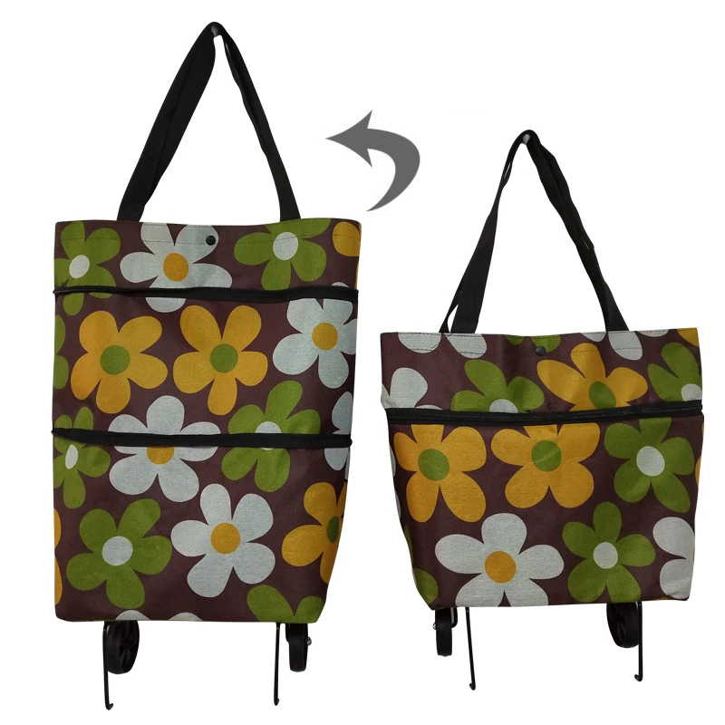 Sac de chariot de courses pliable avec des roues, grand gril réutilisable, fourre-tout à main, sac de chariot de nervure d'épicerie de supermarché, tissu de cuillère à soupe