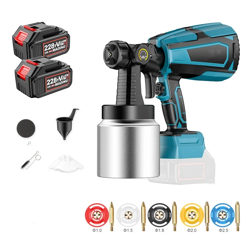 1000ML Electric Spray Gun Cordless Paint Sprayer Auto Furniture Steel Coating Airbrush 5 Nozzle Compatible for Makita Battery