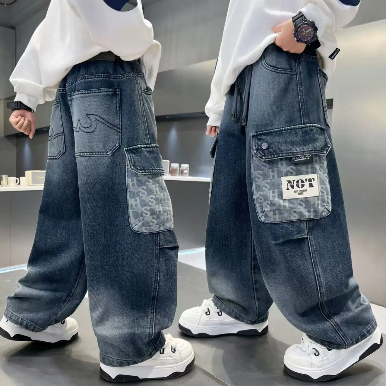 

Children's And Boys' Autumn Workwear Pants Spring and Autumn 2026 New Loose Boys' Autumn Mid Size Jeans