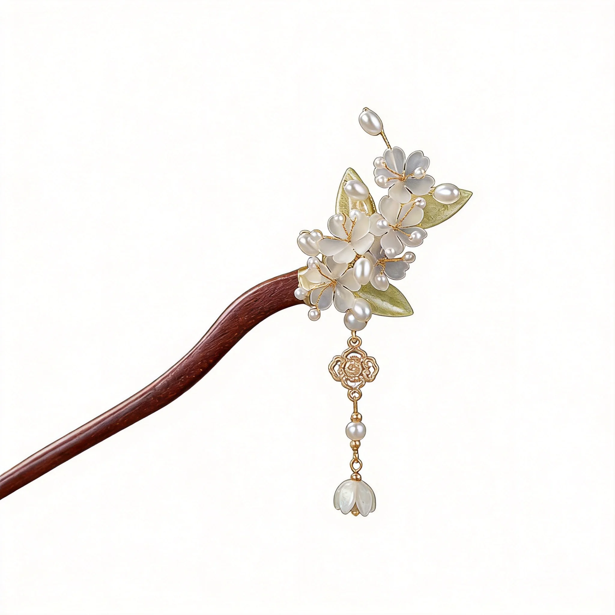 Chinese Style Sandalwood Hairpin Hanfu Cheongsam Faux Pearl Flower Tassel Hair Stick Vintage Elegant Hair Accessories For Women
