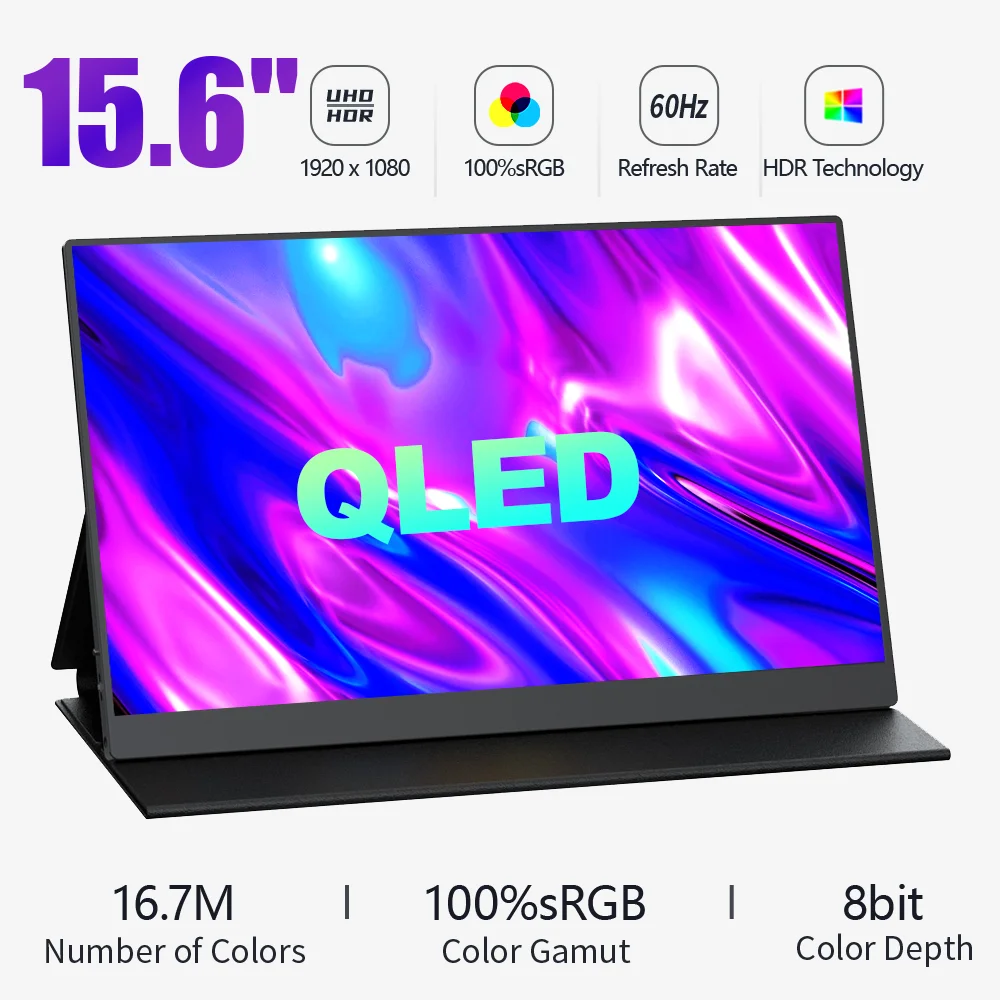 QLED 15.6Inch Portable Monitor HDR Second Screen Type-C USB HDMI-Compatible for PS5/4 Switch Xbox Phone PC macbook Laptop