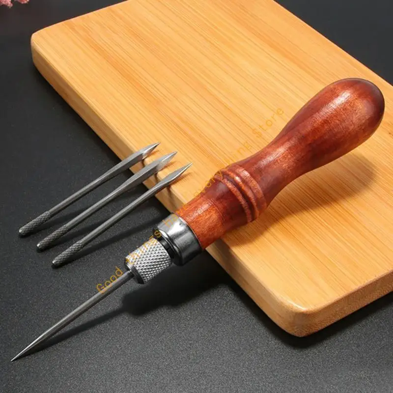 

Essential Handle Awl Repair Tool Stitchers Sewing Awl Set with Four Tip 55KF