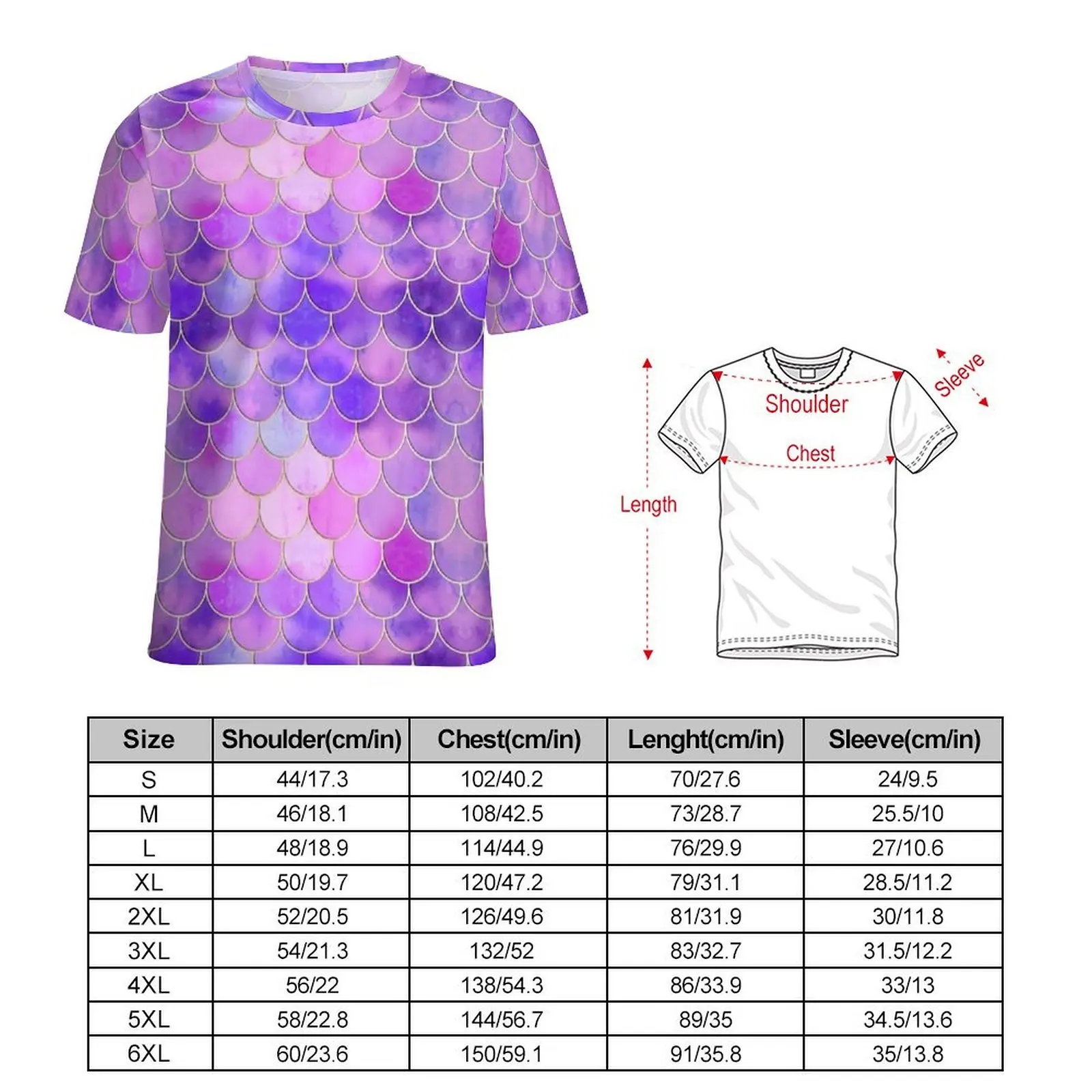 Summer T-Shirt Watercolor Purple Pink Mermaid Scale T-Shirts Kawaii Fashion Tee Shirt For Male Short Sleeve Print Plus Size Tops