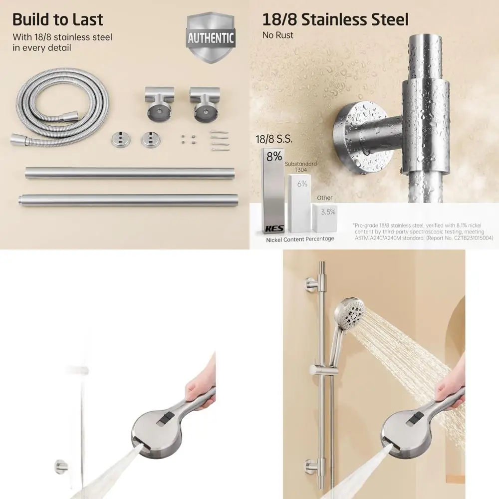 

Регулируемая душевая штанга 30 дюймов с 9 функциями, ручной душ и шланг 59 дюймов, мощная струя, настенное крепление, матовая нержавеющая сталь