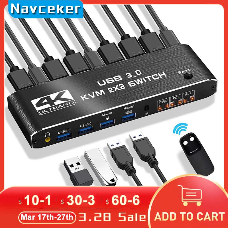 2x2 HDMI kvm switch 4K 60Hz Dual Monitor KVM HDMI Extended Display USB KVM Switcher 2 in 2 out for 2 Computers Share 2 Monitors