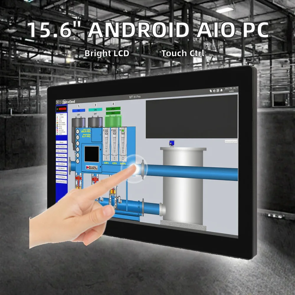 15.6 Inch Quad Core Android 11 SSD IPS Industrial Touch Screen Display 450 Nits New All-in-One PC CTP Computer Mali-G52 GPU