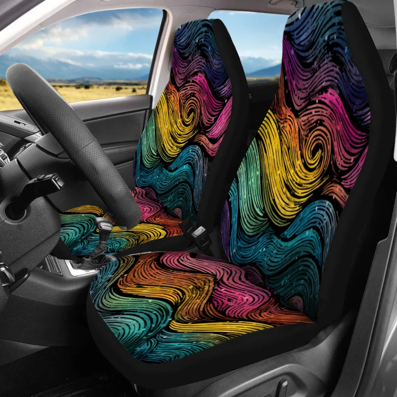 2pcs Psychedelic Swirl Car Covers | Breathable Polyester Vehicle Cushion Covers For Front Seats Only, Machine Washable, Universa