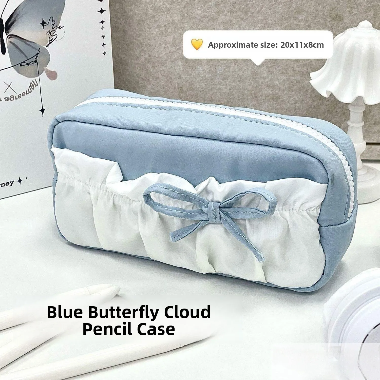 Soft Large Capacity Pencil Case Korean Style Blue  Cloud Design Student Stationery Makeup Storage Bag Simple Unique ...