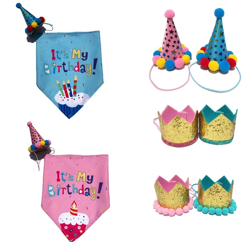 1pc Adorable Dog Cat Puppy Birthday Hat & Bandana Set Cat Small Dog Party Accessories Pet Birthday Supplies for Doggies Kittens