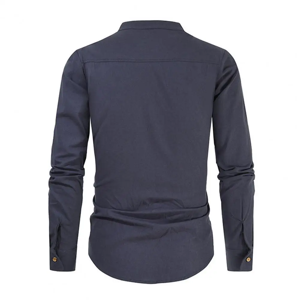 

Solid Color Men Top Men's Casual Linen Cotton Shirts Long Sleeve Button Down Solid Color Tops for Beach Streetwear Fashion Band