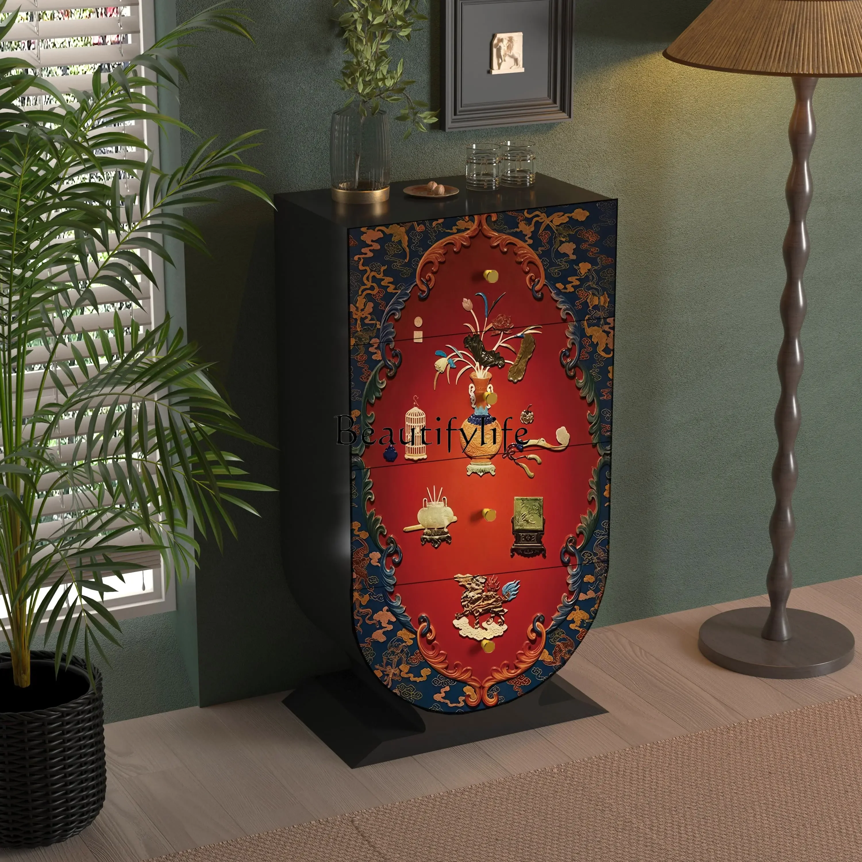 

ls 18French medieval solid wood four-chest cabinet B & B home restaurant Hotel decorative locker