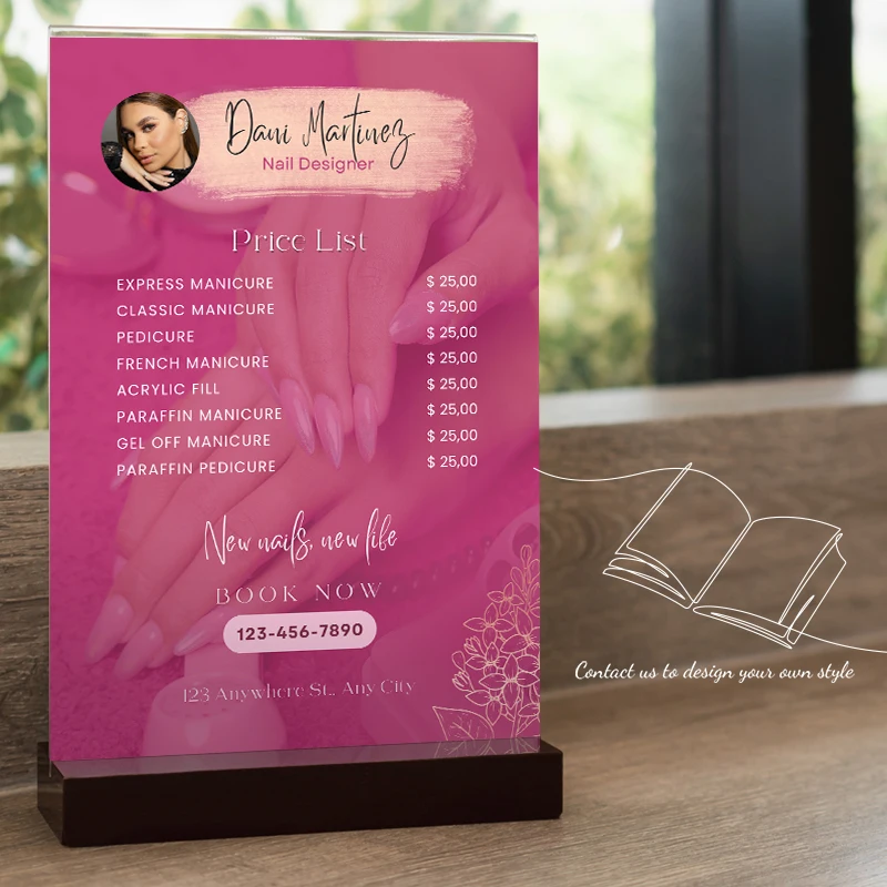 DsgnTouch Custom Flyer for Nail Business Template Printable Double Sides A5 A6 Watercolor Beauty Salon Price List Document