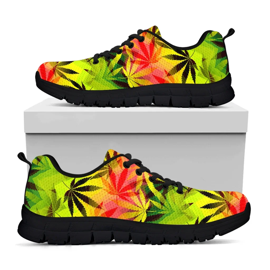 Luxury Brand Weed Leaves Design Ladies Sneaker Shoes for Women Rainbow Color Print Women Flat Shoes Lace-up Footwear