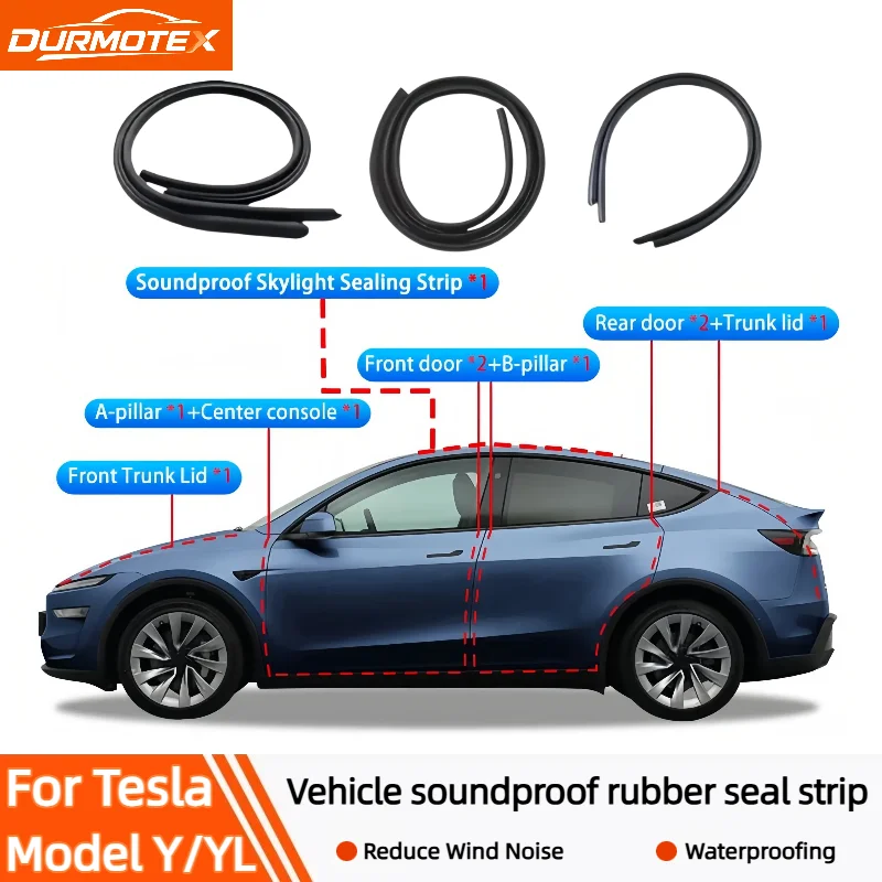 Image of Für Alle Tesla Model YL/Y Juniper 2021-2026 Türdichtungs-Set Schalldichte Gummidichtung Windgeräuschreduzierungs-Kit