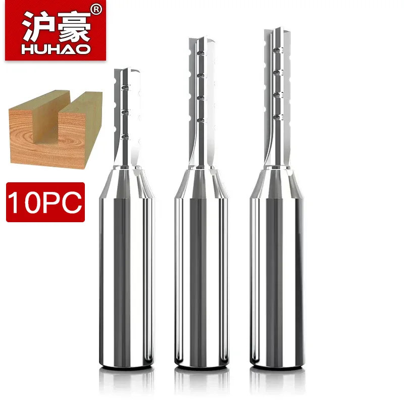 HUHAO 10PC 12.7mm Shank CNC Milling Cutter Tungsten Slotting Trimming End Mill 3 Flutes Woodworking Tool Router Bits for Wood