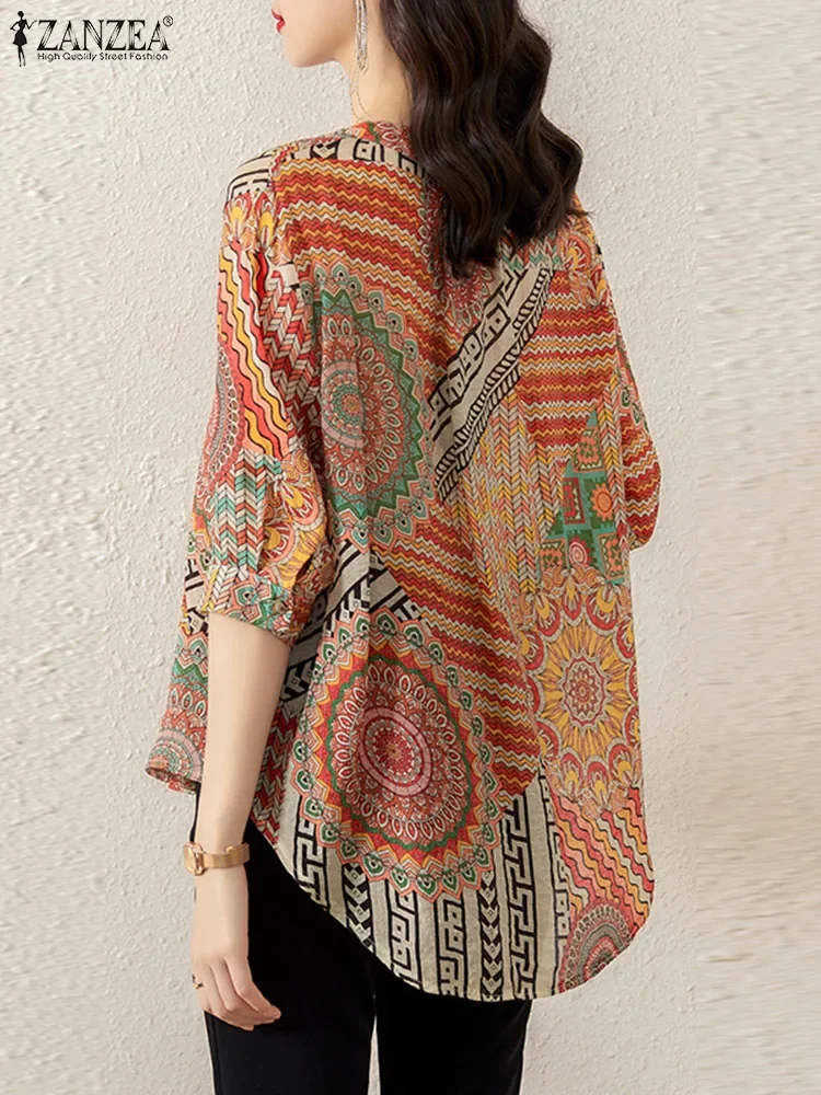 ZANZEA Vintage V-neck Female Blusa Holiday Ethnic Printing Tunic Women Summer Bohemian Blouse 2024 Summer Loose Half Sleeve Tops