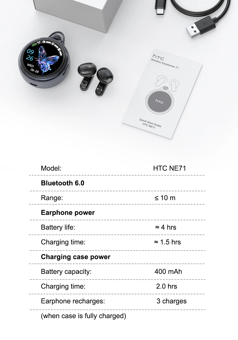 HTC NE71 KI-Übersetzer-Ohrhörer Runder HD-Touchscreen Bluetooth-Kopfhörer Lange Akkulaufzeit Typ-C Lanyard Tragbare Kabellose Kopfhörer – Detail 14