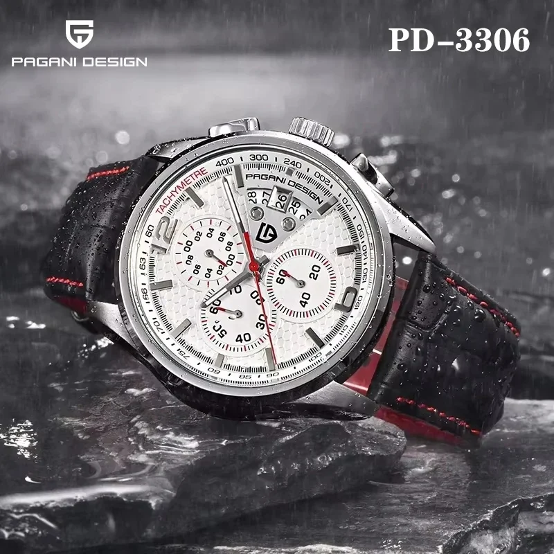 Men’S Pagani Design Chronograph Watch Waterproof Large Date Feature Comfort Leather Strap Luxury Sports Quartz Wrist Accessory