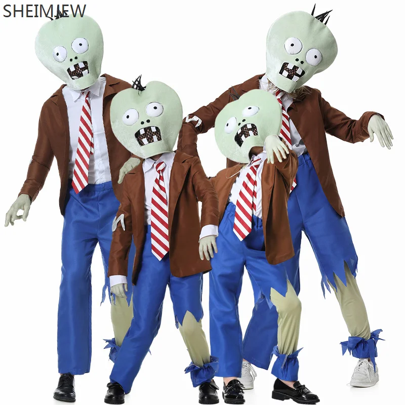 

2024 Halloween Zombie Cosplay Costumes Plant Zombie Game Props Sauna Clothing Carnival Frequency Day Parent-child Outfit