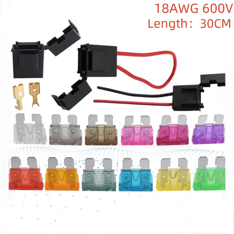 ATC Fuse Holder In-line AWG Wire Copper 12V 24V Power Blade with Fuse and Car Blade Fuse 2A 3A 5A 7.5A 10A 15A 20A 25A 30A 35A
