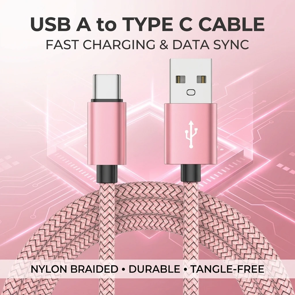 USB A to Type C Cable Fast Charging Nylon Braided USB C Charger Cord Data Sync Cable 1M 2M 3M for Samsung Xiaomi Huawei Android