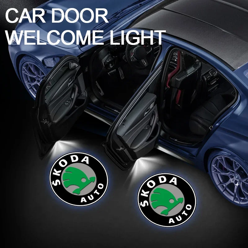 Car HD Projector Lamp Car Door Wireless Welcome Light LED Decoration For Skoda Octavia KAMIQ KODIAQ SUPERB RAPID FABIA YETI