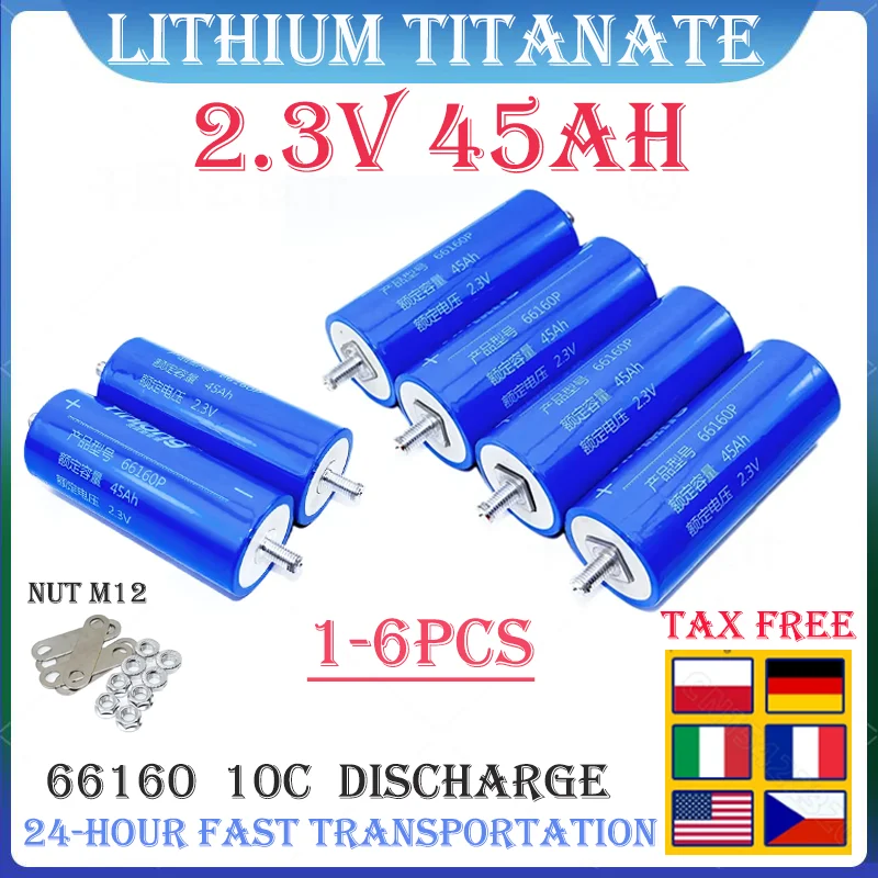 

1-6pcs Original Yinlong 2.3V 45Ah Lithium Titanate 66160 LTO Battery 10C 450A DIY Electric Boat Solar Speaker Car Power battery