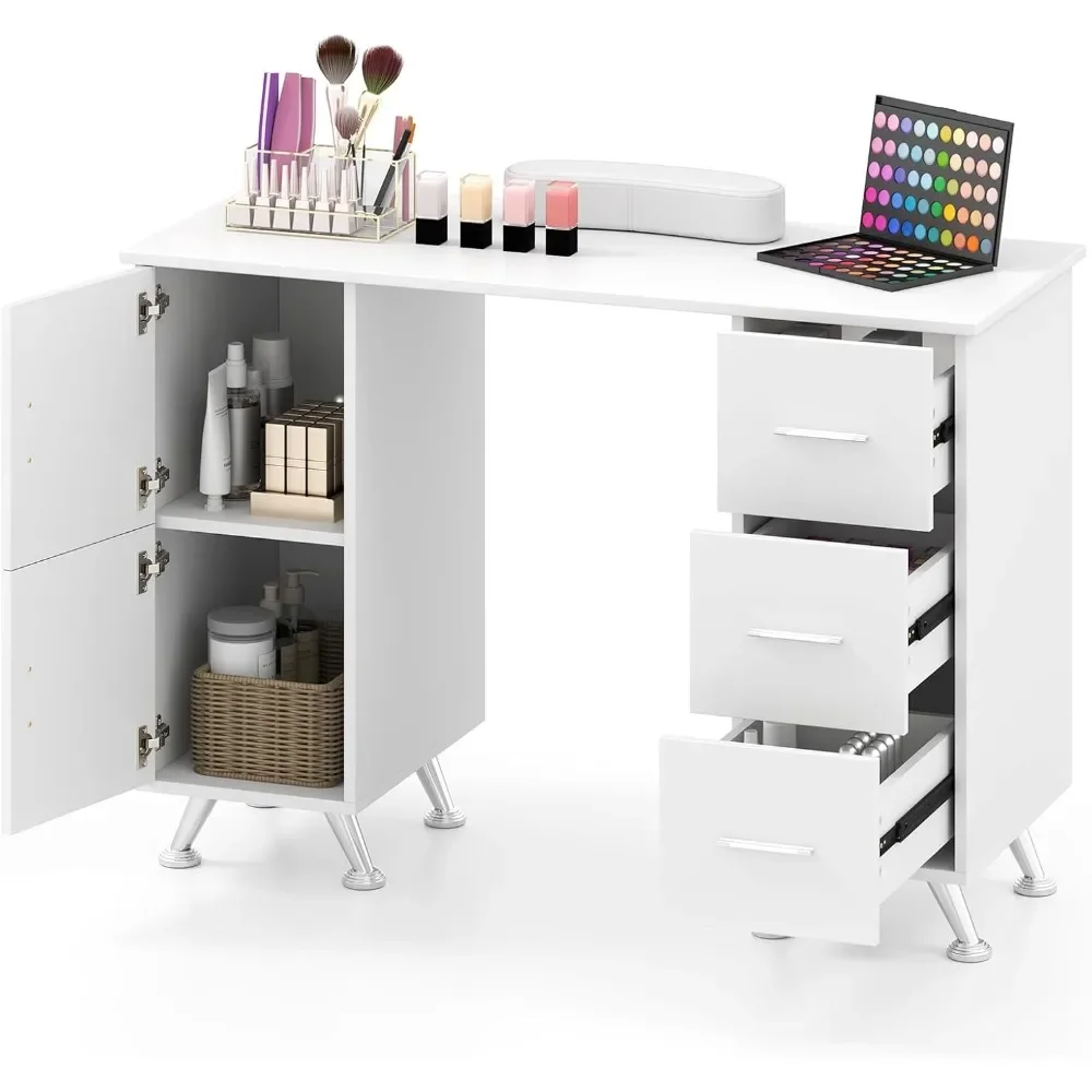 

Moccha Nail Desk, Manicure Table w/ 3 Drawers & 2 Storage cabinets, Wrist Rest, 8 Metal Legs, Acetone Resistant Nail Desk