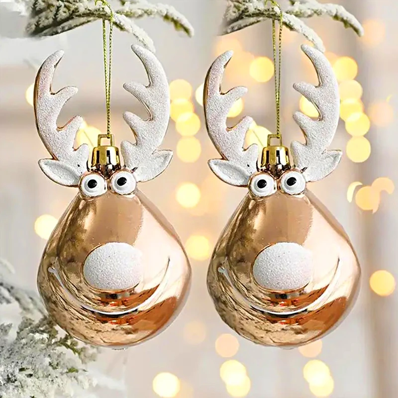 2pcs Elk Christmas Balls Ornaments Xmas Tree Hanging Bauble Pendant Christmas Decorations for Home 2025 New Year Party Navidad