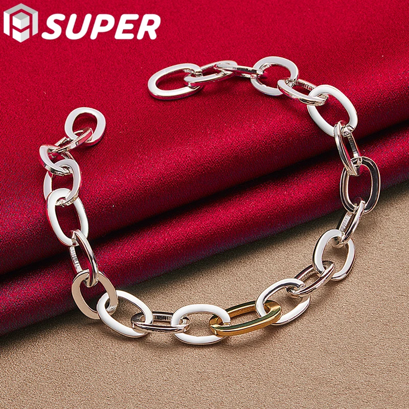 

925 Sterling Silver Gold Chain Ring Circle Bracelet For Woman Man Charm Wedding Engagement Party Fashion Jewelry