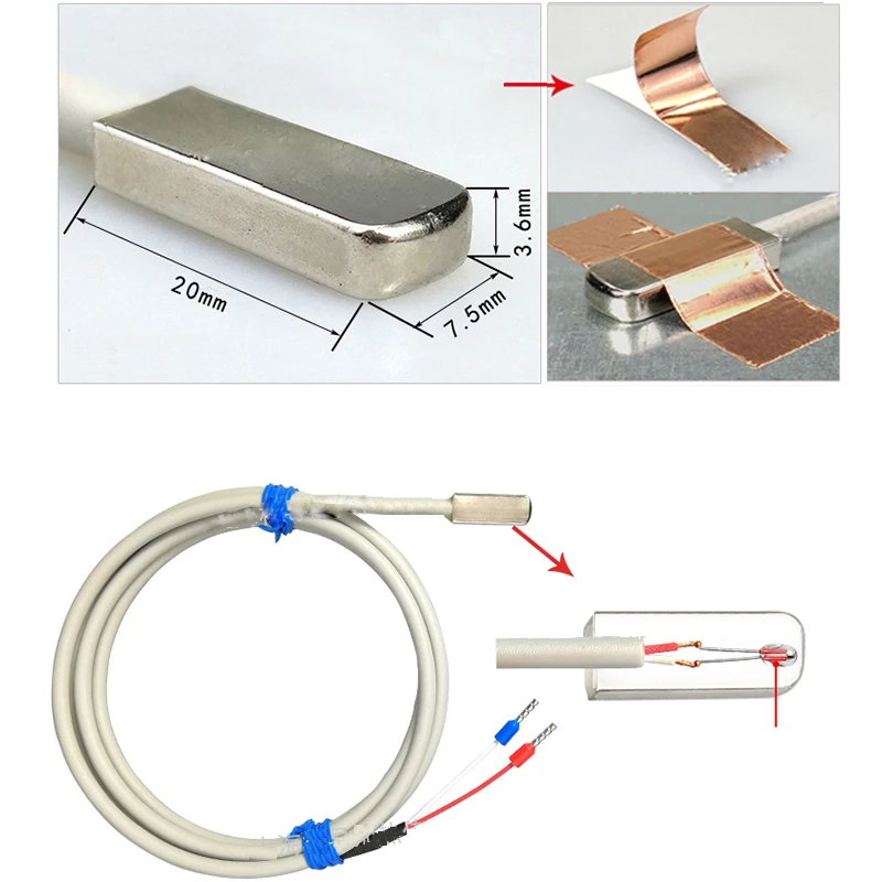 Capteur de température de surface en acier inoxydable NTC 10K, capteur de mesure de surface collé, câble de 1 à 20m, 2 fils, étanche et résistant à l'huile