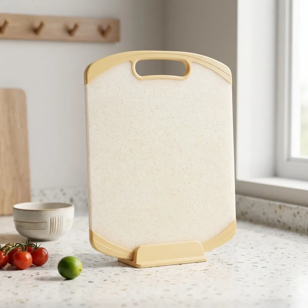 29.5x23cm Yellow Plastic Cutting Board Reversible for Fruits Vegetables and Raw Meat Prep Built in Hanging Hole for Space Saving