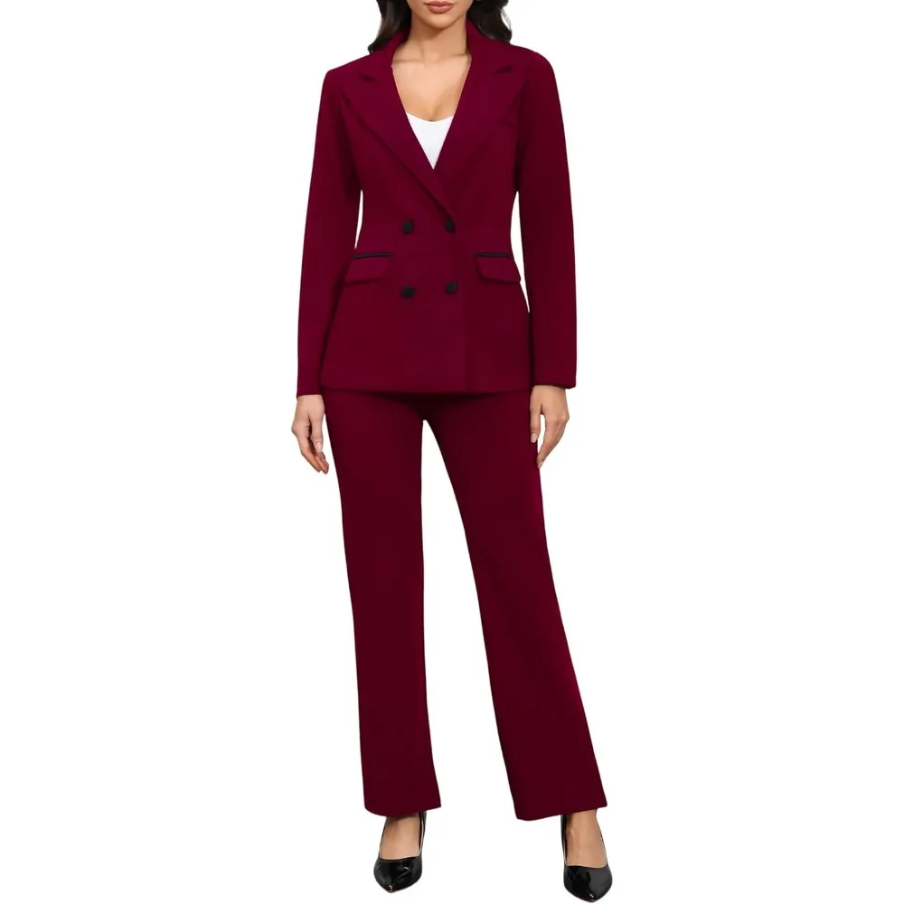 

Women's Business Pant Suits 2 Piece Blazer Set Double Breasted Casual Work Office Outfits