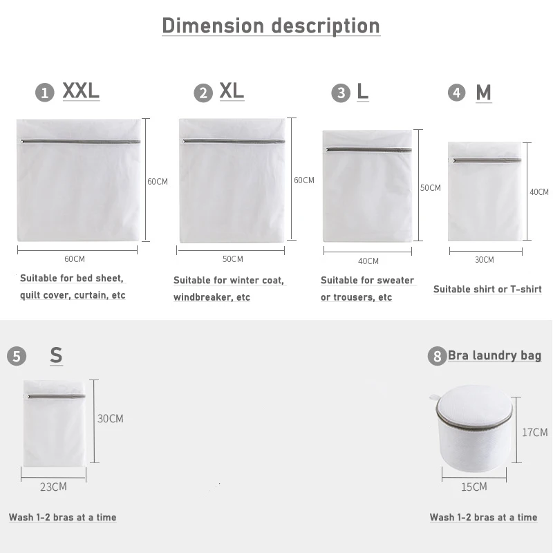 White Durable Large Washing Laundry Bag Mesh Organizer Net Dirty Bra Socks Underwear Shoe Storag Wash Machine Cover Clothes