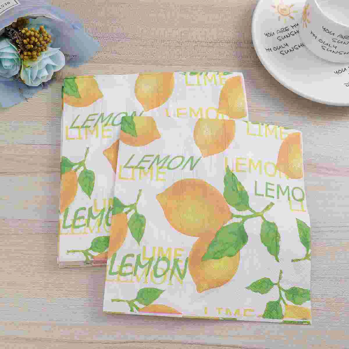 40Pcs Paper Luncheon Napkins Lemon Printed Disposable Tissue Napkin for Birthday Dinner Party Favors Supplies