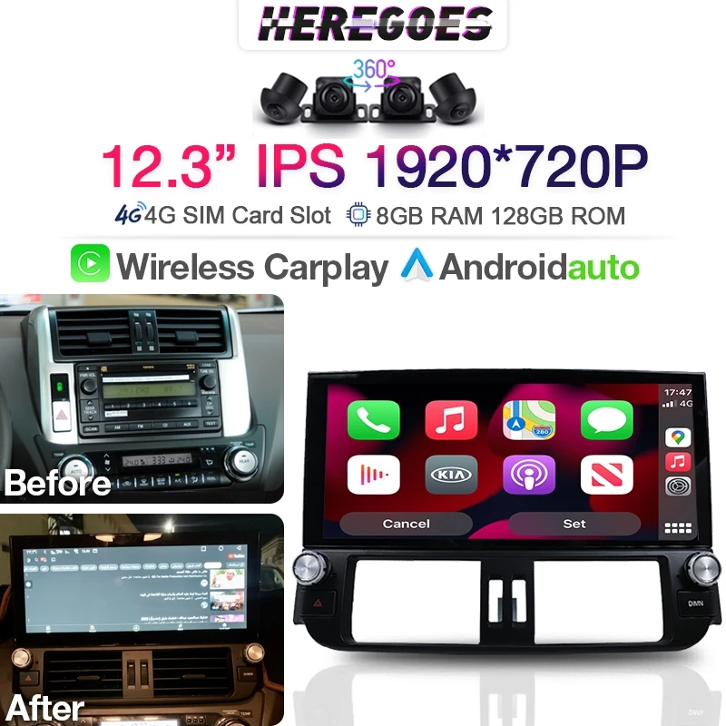 Carplay 360 Camera Android 12 Car Radio Multimedia Player For Toyota land cruiser prado 150 2009-2013 Auto GPS Stereo DSP 4G LTE